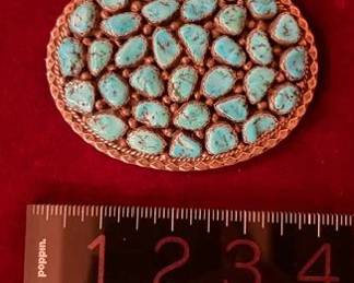 A large heavy sterling and turquoise belt buckle by Victor Chee (Dine)