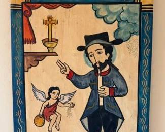 Large Charles Carrillo retablo 'San Isidro Labrador', 1998