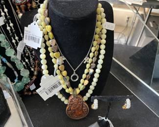 Carved Caishen Beaded Necklace, Swarovski Necklace