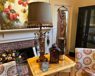 Wooden Side Table, Decorative Lamp, Ties, Misc Decor
