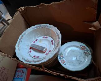 Assorted Floral Pattern Porcelain and Ceramic Dinnerware, Scalloped Serving Bowls, Plates & Saucers, Mixed Patterns