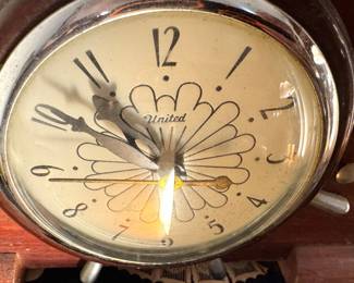 United Ship's Wheel Nautical Mantel Clock with Wooden Sailing Ship, Chrome-Finish Sails and Decorative Portholes