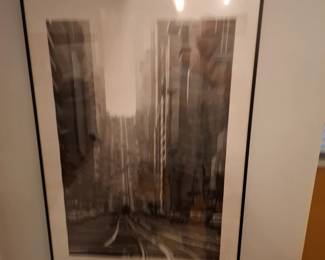 Framed Black & White Urban Cityscape Photography Print Featuring Downtown Skyscrapers, Architectural Buildings & Street Scene, Contemporary Metropolitan Wall Art