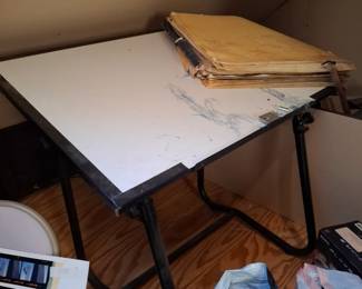 Adjustable Drafting Table with White Work Surface & Black Metal Frame