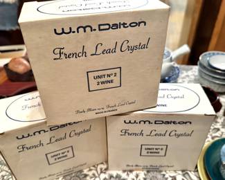 W.M. Dalton French 24% Lead Crystal Wine Glasses, Made in France, Six Glasses in Three Original Boxes