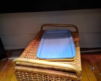 Woven Wicker and Rattan Storage Basket with Bamboo Handles