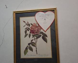 Framed Pierre-Joseph Redouté Rosa Indica Fragrans Pink Rose Botanical Art Print with Dark Matting & Gold-Tone Frame