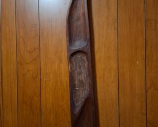 Hand-Carved Rustic Wooden Tribal-Style Wall Mask with Elongated Abstract Face, Dark Wood Finish, Primitive Folk Art Wall Sculpture & Ethnic-Inspired Home Décor