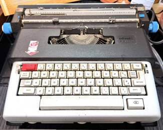 Olivetti Praxis 48 Electric Typewriter with Black & White Body, Blue Control Knobs and Original Keyboard