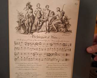 The Judgment of Paris Classical Mythology Engraving with Musical Score, G. Bickham Illustrated Sheet Music Print, Mounted on Dark Mat Board
