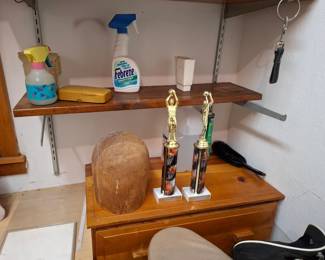 Basketball Sports Trophies, Wooden Hat Form, Wood Storage Chest & Miscellaneous Collectibles