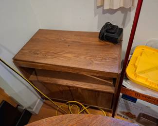 Oak Wood Media Storage Cabinet with Open Shelf and Lower Cabinet Doors