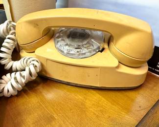 Retro Harvest Gold Yellow Rotary Dial Desk Telephone with Clear Plastic Dial and Coiled Cord