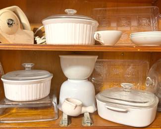 CorningWare White Ribbed Ceramic Casserole Dishes with Glass Lids, Clear Glass Baking Dishes, Mixing Bowls & Krups Electric Can Opener