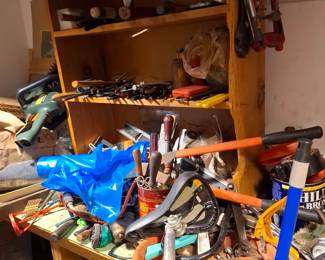 Assorted Garage Workshop Tools, Hand Tools, Power Tools, Wrenches, Screwdrivers, Hammers, Saws, Clamps, Hardware, Tool Storage, Lawn & Garden Equipment, Home Improvement Supplies & DIY Workshop Essentials