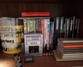 Office & Workshop Supplies Collection with Entourage Television Series DVD Box Sets, Assorted Movies, Notebooks, Staples Presentation Covers, Empress Packing Tape, Cement Board Screws, Batteries & Miscellaneous Hardware