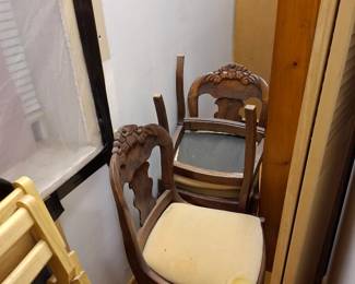 Pair of Traditional Carved Wood Dining Side Chairs with Ornate Floral Crest Rails, Decorative Splat Backs & Upholstered Seats