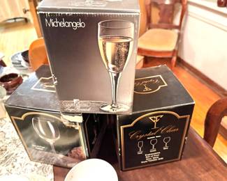 Luigi Bormioli Michelangelo Champagne Flutes and Crystal Clear Stemware, Assorted Glassware in Original Boxes