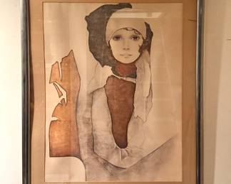 Christine Rosamond Art Print in Sepia Tones with Abstract Geometric Composition and Silver-Tone Frame