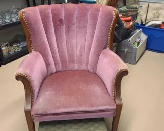 Purple velvet wing back chair