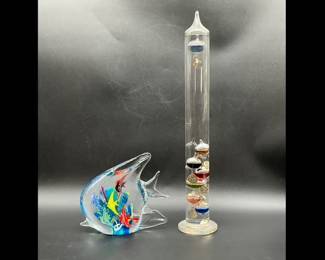 Art Glass Fish and Galileo Thermometer
