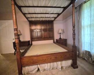 Beautiful hand carved queen canopy bed with TEMPUR PEDIC bed frame