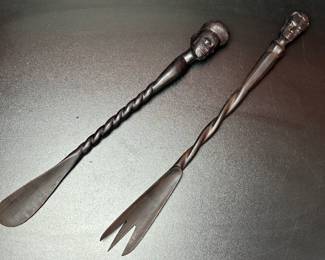 VINTAGE AFRICAN CARVED SALAD SERVER FORK & SPOON