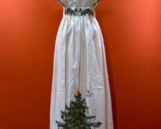 VINTAGE 1970s SPODE CHRISTMAS TREE FULL LENGTH APRON