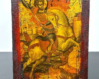 HAND PAINTED ICON OF GEORGE SLAYS DRAGON
