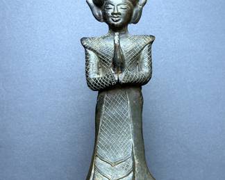 OLD CAST IRON THAI STANDING BUDDHA STATUETTE 