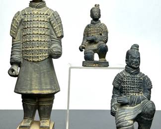  A set of vintage terracotta army warrior sculptures in the likeness of the Terracotta Army sculptures the of Tomb of Qin Shi Huang