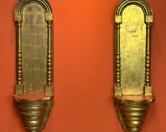 VINTAGE GILDED WOODEN WALL SCONCE SHELVES FROM MEXICO