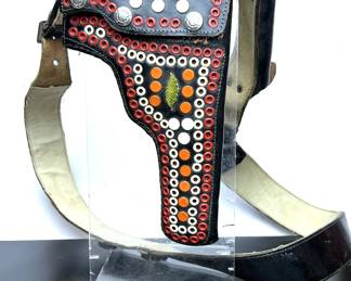 BLACK LEATHER GUN HOLSTER WITH GLASS BEAD WORK
