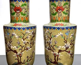 PAIR OF CHINESE CLOISONNE VASES