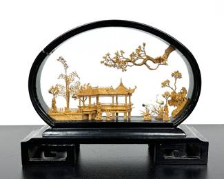 VINTAGE CHINESE CARVED CORK DIORAMA  