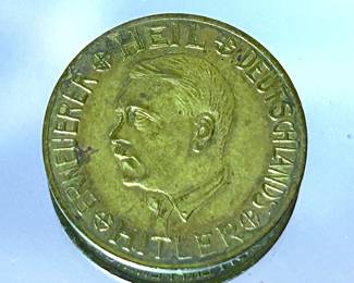 1930s THIRD REICH BRASS COIN.   CAPITOL SALES SERVICES does not support or condone Adolf Hitler or the Nazi Party and is only offering this as a historic relic that was brought over by An American GI as part of the victorious allied forces. 