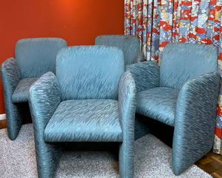Vintage retro 1980s upholstered panel form arm chairs