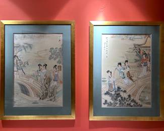Pair of Old Chinese Gong Bi Art Paintings