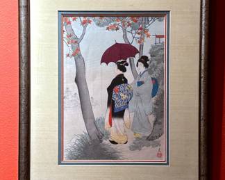 Antique wood block print  by Japanese artist, Miyagawa Shuntei (1874 - 1914) of the Meiji period and printed by T. Sakai in Tokyo