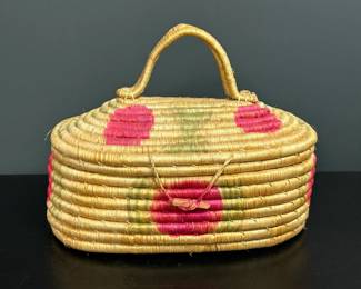 VINTAGE HANDWOVEN TRIBAL LIDDED BASKET