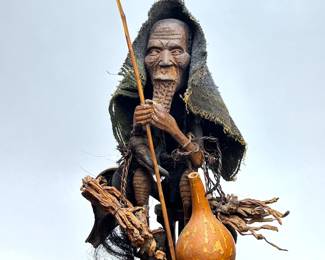 MID CENTURY HAND CARVED WOODEN KAMBA WITCH DOCTOR 