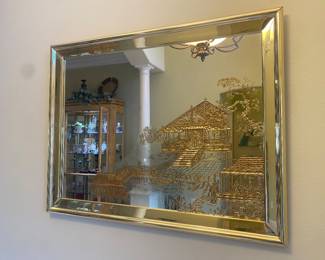 Asian Etched Gold Mirror 