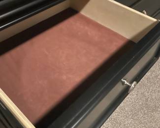 Black wood velvet lined chester drawer