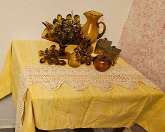 Mid-century modern amber hand-blown art glass