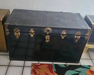 1950s Vintage Steamer Trunk, and two Hollywood Regency style storage boxes