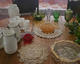 Milk white, depression green glass and some fun Indiana Glass Company items