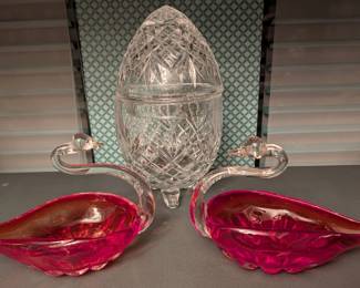 Ofnah Poland Hand Cut Crystal Footed Egg