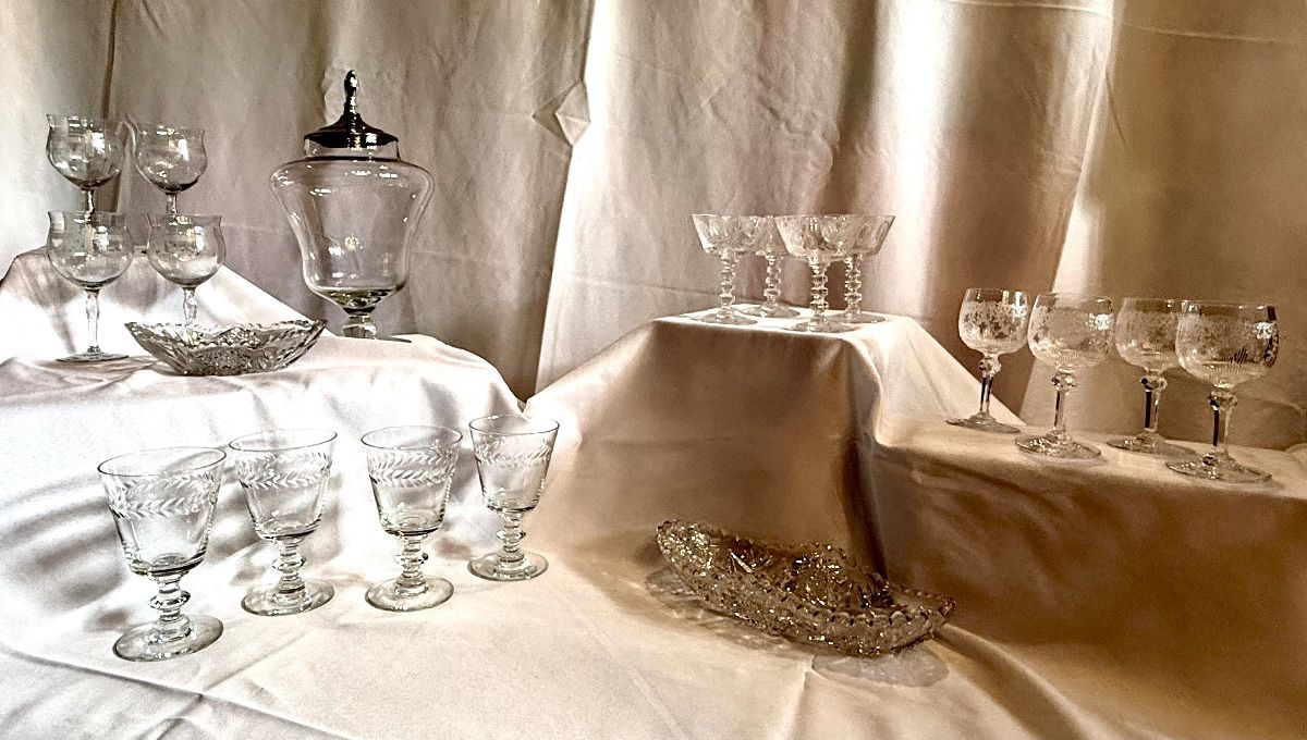 Lots of crystal and cut glass. 