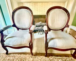 Set of velvet upholstered chairs in pale blue