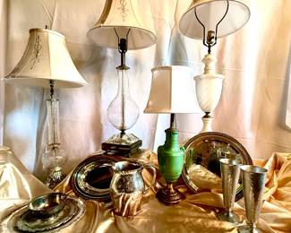 Lamp sets and silver plated serving peices.